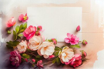  flowers on the corners, watercolor style AI Generated