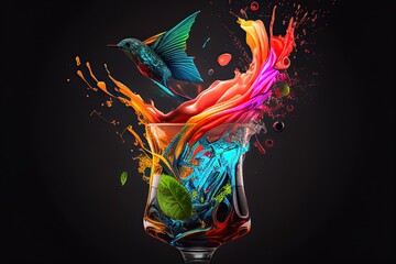 Trendy alcoholic cocktail with colorful ingredients. Generative AI