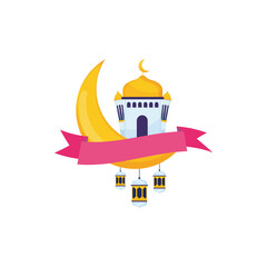 Naklejka premium pink vintage icon with mosque Ramadan and Islamic Eid