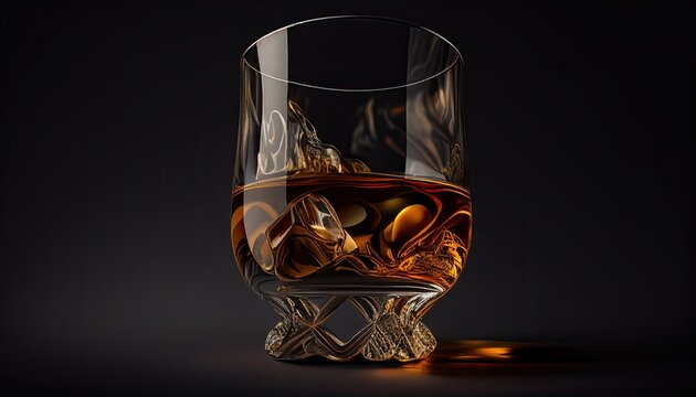 Glass of whiskey indoor, expensive alcoholic drink generative ai illustration