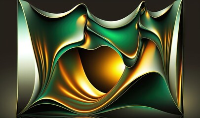  a green and gold abstract background with a wavy design on the bottom of the image and a black background with a white border around the edges.  generative ai