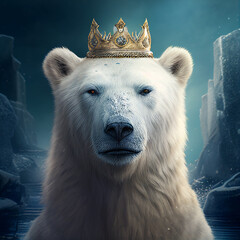 Obraz na płótnie Canvas POLAR BEAR WITH CROWN, King / Queen, modern Art, stunning Animal Design, Cute Royal Animal