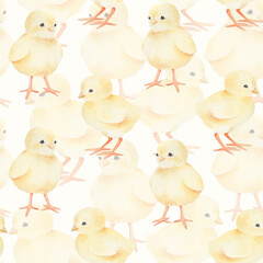 Watercoloк pattern with chickens.