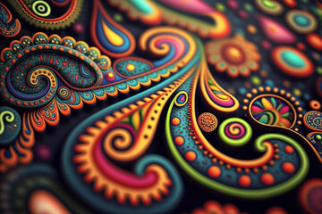 Fototapeta premium Hippie Paisley Pattern in Rainbow Colors