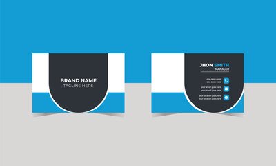 Obraz premium Double Sided Creative and modern business card template Personal business card with company logo Black and Blue colors Clean Business Card Visiting Card Simple Card Vector Design 