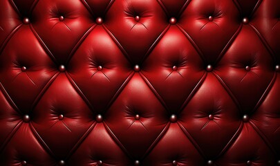  a close up of a red leather upholstered wall with rivets and rivets on the back of the upholster.  generative ai