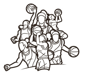 Group of Basketball Women Players Action Cartoon Sport  Team Graphic Vector