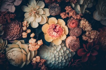 Creating a Timeless Vintage Look with Artificial Flowers Wall as a Stunning Background, Generative AI.