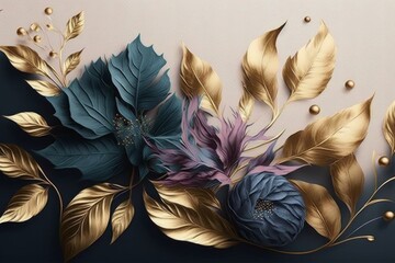 Fototapeta na wymiar Captivating Watercolor Floral Art: Elevating Your Prints, Invitations, and Postcards with Luxurious Botanical Backgrounds and Delicate Flowers, Generative AI.