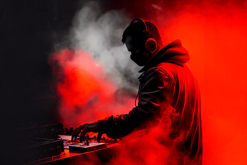 DJ playing music in club. Generative Ai - obrazy, fototapety, plakaty