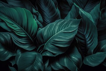 Discover the Serene Beauty of Spathiphyllum Cannifolium: A Tropical Leaf with Abstract Dark Green Texture, Generative AI.