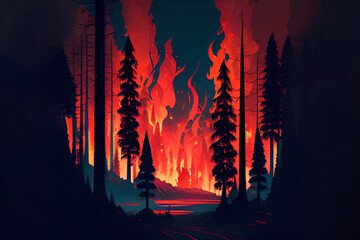 forest fire cartoon. Generative Ai