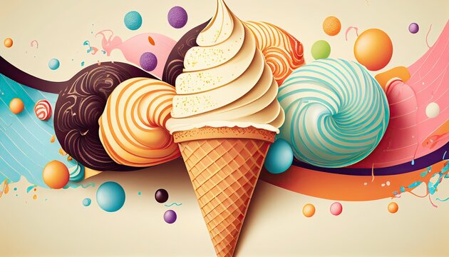 Ice Cream Illustration Background. Generative AI