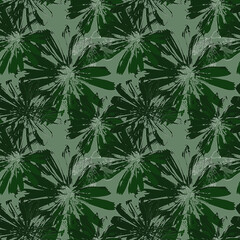 Naklejka na ściany i meble Seamless stylish monochrome floral pattern. Green background.