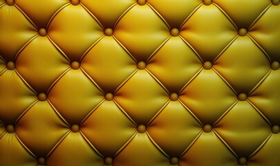  a close up of a yellow leather upholstered wallpaper with rivets and a diamond pattern on the back of the upholster.  generative ai