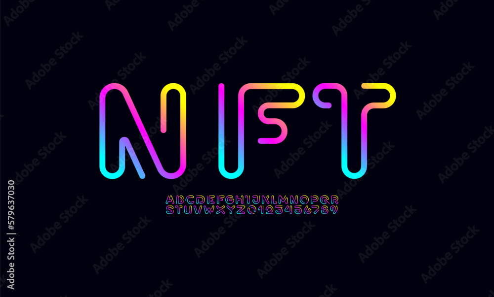 Poster digital style alphabet, font from segment rounded thin line, minimal linear style letters and number