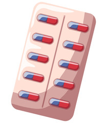 Pill packaging. Medicine, pharmacy and healthcare concept. Isolated vector illustration for flyer, poster, banner.