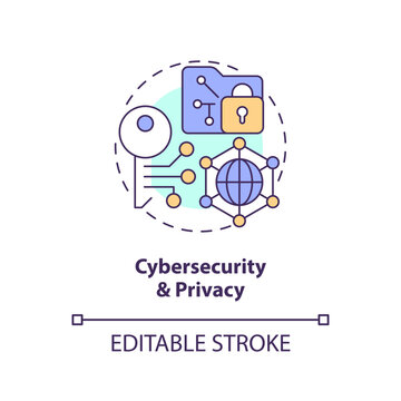 Cybersecurity And Privacy Concept Icon. Safety On Internet. Governmental IT Funding Abstract Idea Thin Line Illustration. Isolated Outline Drawing. Editable Stroke. Arial, Myriad Pro-Bold Fonts Used