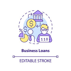 Business loans concept icon. Support of entrepreneurs. Tech startup financing option abstract idea thin line illustration. Isolated outline drawing. Editable stroke. Arial, Myriad Pro-Bold fonts used