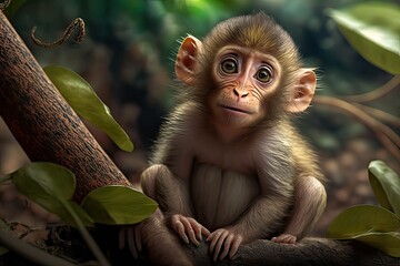 Baby cute macaque. Photo generative AI