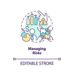 Obraz premium Managing risks concept icon. Events prediction. Venture capital financing benefit abstract idea thin line illustration. Isolated outline drawing. Editable stroke. Arial, Myriad Pro-Bold fonts used