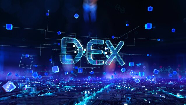 Dex - businessman working and touching with augmented virtual reality at night office.