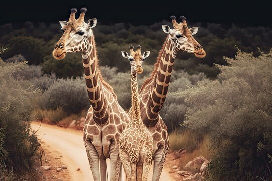 South African Giraffe Family. Photo generative AI © pixardi