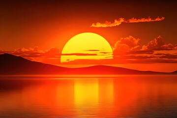 Fototapeta na wymiar Orange landscape illustration. Sun at sunset. Ai generative.