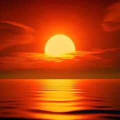 Fototapeta premium Orange landscape illustration. Sun at sunset. Ai generative.