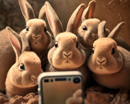 generative ai illustration of selfie of a group of easter rabbits