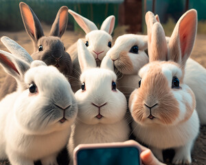generative ai illustration of selfie of a group of easter rabbits