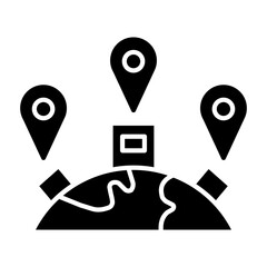 Business icon logo with branch icon. branch icons represented by buildings dotted with locations anywhere in the world