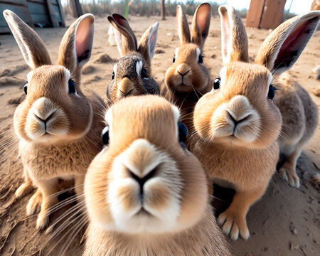 generative ai illustration of selfie of a group of easter rabbits