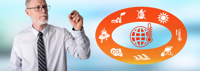 Businessman drawing global warming concept