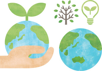 地球と緑のエコSDGsなどイメージ水彩