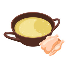 Chicken soup or broth. Vector illustration on a white background.