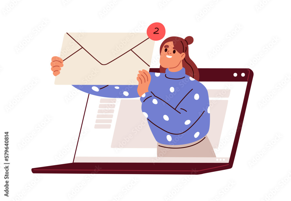 Poster Inbox mail concept. New message notification, letter in online envelope. Newsletter in mailbox. E-mail marketing, subscription, communication. Flat vector illustration isolated on white background