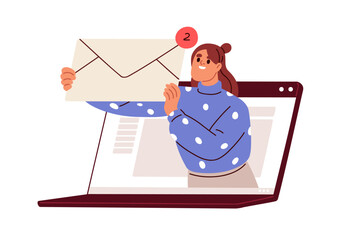 Inbox mail concept. New message notification, letter in online envelope. Newsletter in mailbox. E-mail marketing, subscription, communication. Flat vector illustration isolated on white background