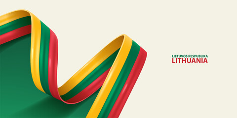 Lithuania ribbon flag. Bent waving ribbon in colors of the Lithuania national flag. National flag background.
 - obrazy, fototapety, plakaty