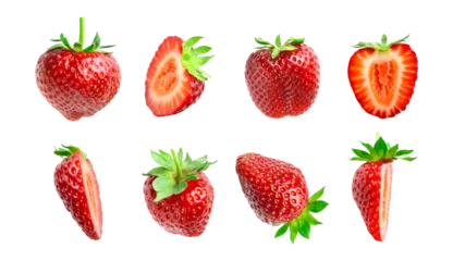 Fotobehang Strawberry cut out. Ripe fresh red strawberry isolated on white background. With clipping path. Summer delicious sweet berry organic fruit, food, diet, vitamins, creative layout. Mockup © olgaarkhipenko