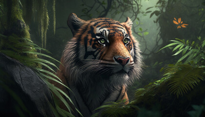 Obraz na płótnie Canvas Majestic Chinese Tiger Roaming Through the Jungle