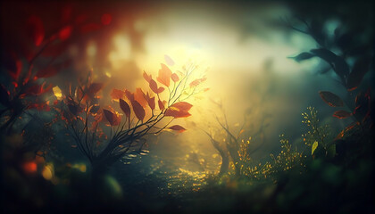 Obraz na płótnie Canvas Autumn leaves background, autumn backdrop, illustration, colorful blurred image backgrounds, by generative AI