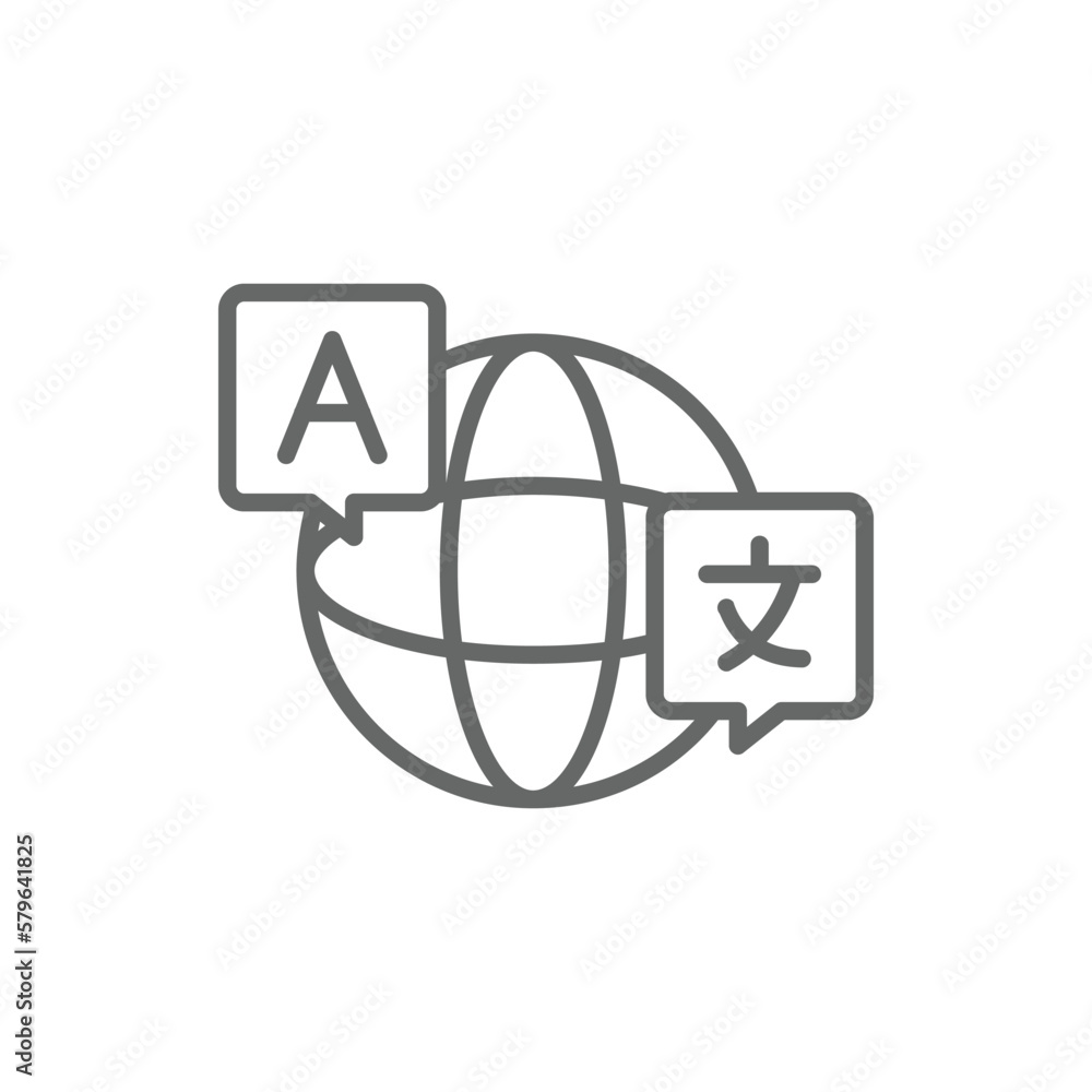 Poster foreign language vector line icon. online translation vector symbol. multilingual online translator.