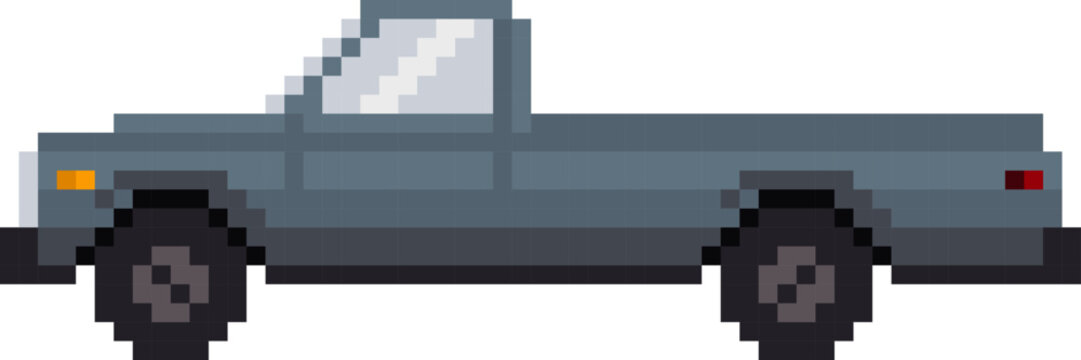 Retro pick up car in pixel art style. Vector illustration.