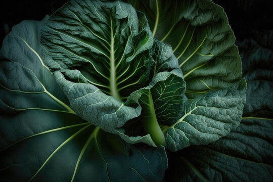 Premium Close up shot of Collard greens. Vegetable themed, healthy eating concept. Generative AI.