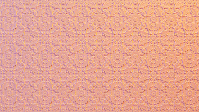 Pink and Yellow Rococo Pattern Background.