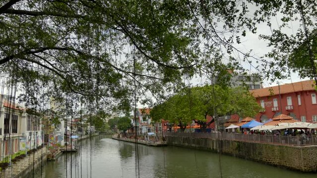 Melaka Malacca Malaysia Tan Kim Seng Bridge view of river and Queen Victory Church