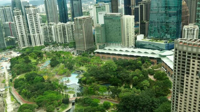View from Twin Towers Menara Petronas Kuala Lumpur Malaysia tilt shot