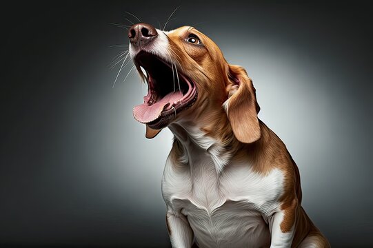 Close-up of mixed-breed dog yawning. Photo generative AI