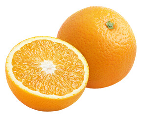 Orange citrus fruit with half isolated on transparent background